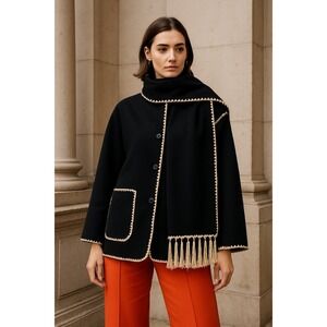 Commense Contrast Trim Jacket With Matching‎ Scarf black size XS